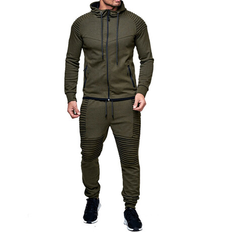 Mens 2pc Track Suits // Style 2 // Olive Green (M)