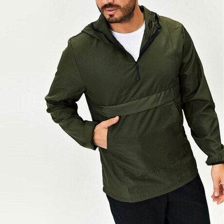 Balboa Half-Zip Pullover Raincoat // Olive Green (S)