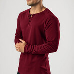 Long Sleeve Henley Shirt // Wine Red (L)