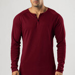 Long Sleeve Henley Shirt // Wine Red (L)