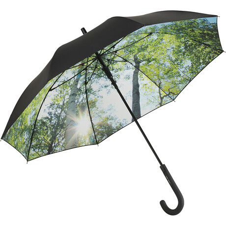 Long umbrella with UV protection - Windproof - Automatic opening system -  Black and forest print inside - Le Monde Du Parapluie - Touch of Modern