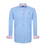 Patty Long Sleeve Button Up // Light Blue + Pink (L)