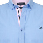 Patty Long Sleeve Button Up // Light Blue + Pink (S)