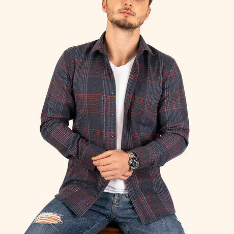 Flannel Shirt // Navy Blue + Red (S)