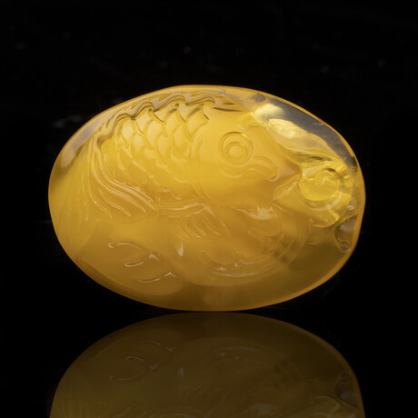 Carved Butterscotch Amber Fish Pendant // 8.67 Grams