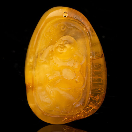 Carved Butterscotch Amber Buddha Pendant // 7.96 Grams