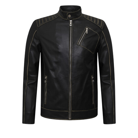 Crooked Leather Jacket // Black (S)