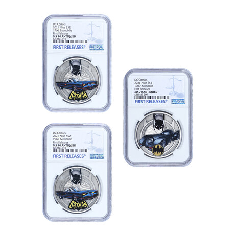 2021 $2 Niue DC Comics Evolution of the Batmobile Silver Series // NGC Certified MS70 // 3-Coin Set