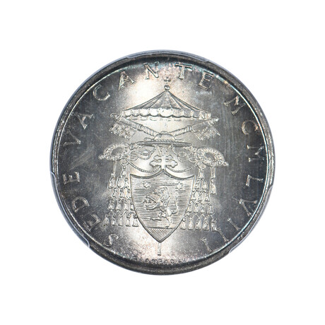 1958 500 Lire Vatican City Silver // Sede Vacante // PCGS MS67 // Deluxe Collector's Pouch
