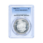1880/79-S Morgan Silver Dollar // PCGS Certified MS63 DMPL // Wood Presentation Box