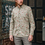 Truman Long Sleeve Button Collar in Floral // Olive (M)