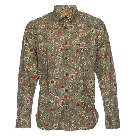Truman Long Sleeve Button Collar in Floral // Olive (XS)