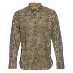 Truman Long Sleeve Button Collar in Floral // Olive (2XL)