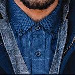Truman Button Collar in Plaid // Blue Glen (XL)