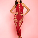 Glitter // Kim Hosiery Catsuit With Shredding + Cut Outs // Red