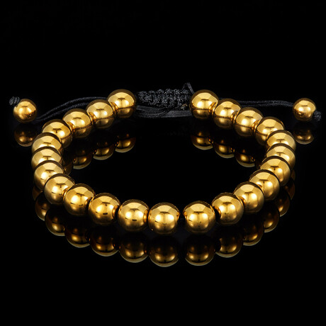Gold Plated Hematite Round Stone Bead Adjustable Bracelet // 8"