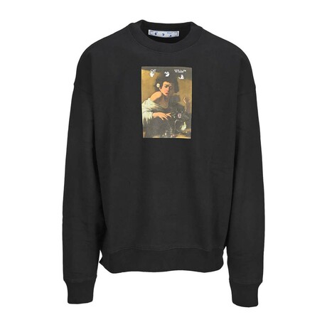 Black Cotton Caravaggio-Print Sweatshirt // Black + Multicolor (XXS)