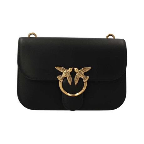 PINKO // Love Crossbody Leather Bag // Black + Gold