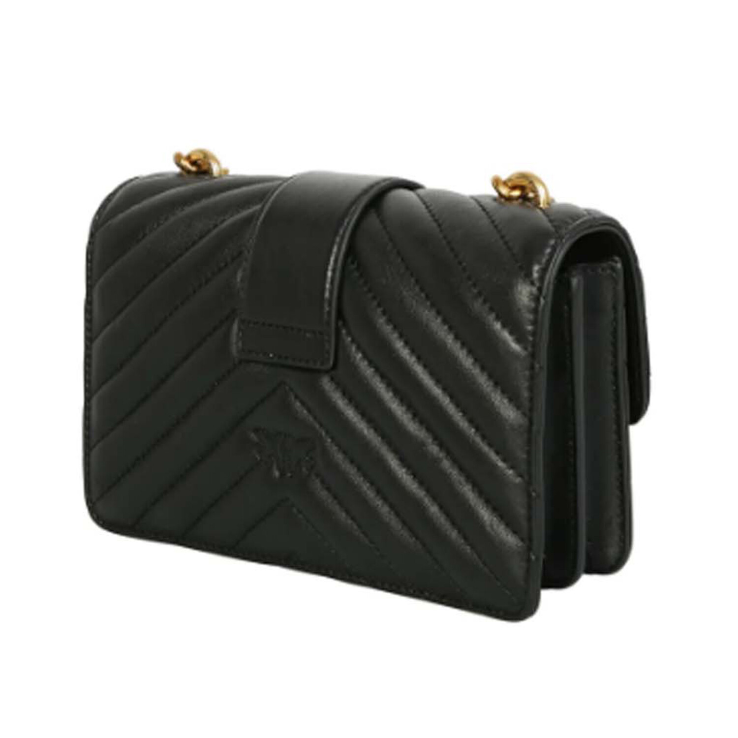 PINKO // Mini Love Icon Quilted Crossbody Bag // Black + Gold Emporio