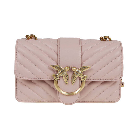 PINKO // Logo-Plaque Quilted Shoulder Bag // Pink + Gold
