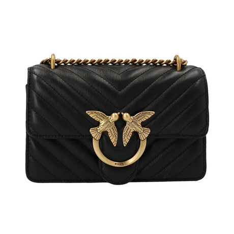 PINKO // Love Mini Icon Chevron Handbag // Black + Gold