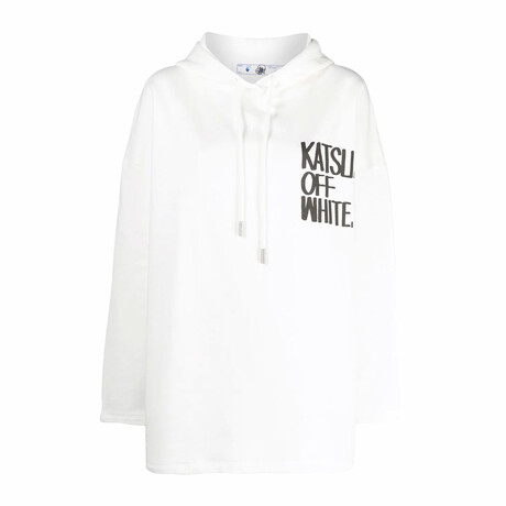 X Katsu Print Relaxed-Fit Hoodie // White + Black (XXS)