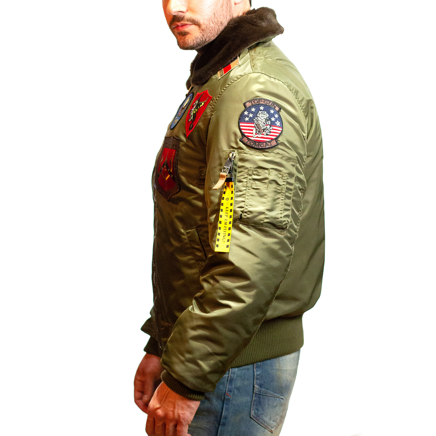 B-15 Bomber Jacket + Patches // Olive (XS) - Top Gun Flight Jackets ...