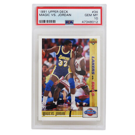 Michael Jordan vs Magic Johnson 1991-92 Upper Deck Basketball #34 Card // PSA 10 GEM MINT (New Label)