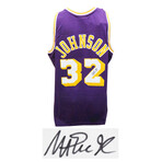 Magic Johnson // Los Angeles Lakers // Signed Purple Mitchell & Ness NBA Swingman Basketball Jersey