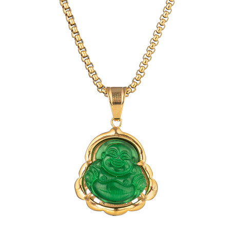 Green Buddha Pendant Necklace // 12"