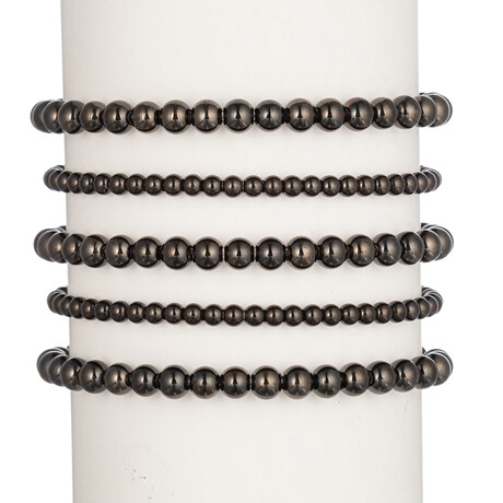 Emma Black Titanium Stretch Beaded Bracelet Set // 5 Piece Set // 6" Adjustable Band