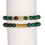 Green Tiger Eye Buddha Bracelet Set // 2 Piece Set // 6" Adjustable Band