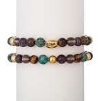 Ecla Agate Bead Bracelet // 2 Piece Set // 6" Adjustable Band