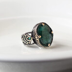 925 Sterling Silver Emerald Stone Men's Ring // Green (9.5)