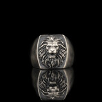 925 Sterling Oxidized Silver Lion Men Silver Ring // Silver (10)