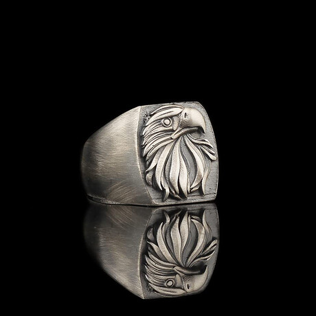 925 Sterling Oxidized Silver Eagle Men Silver Ring // Silver (6.5)