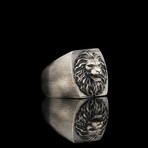 925 Sterling Oxidized Silver Lion Men Silver Ring // Silver (9.5)