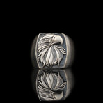 925 Sterling Oxidized Silver Eagle Men Silver Ring // Silver (9.5)