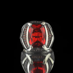 925 Sterling Silver Garnet Stone Men's Ring V1 // Red + Black + Silver (10)