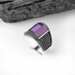 925 Sterling Silver Amethyst Stone Men's Ring // Purple + Black (8)