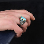 925 Sterling Silver Paraiba Tourmaline Stone Men's Ring // Silver + Blue (8)