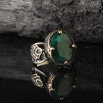 925 Sterling Silver Emerald Stone Men's Ring // Green (7)