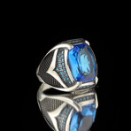 925 Sterling Silver Blue Topaz Stone Men's Ring // Silver + Blue (7)