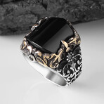 925 Sterling Silver Onyx Stone Ring // Silver + Black (10)