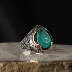 925 Sterling Silver Droplet Paraiba Tourmaline Stone Men's Ring // Silver + Blue (6.5)