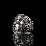925 Sterling Silver Infinity Shape Men's Ring // Silver + Black (10)