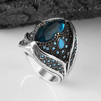 925 Sterling Silver Aquamarine Stone Men's Ring // Silver + Mavi (7)