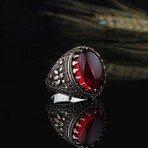 925 Sterling Silver Garnet Stone Men's Ring // Style 2 // Silver + Red (10)