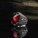 925 Sterling Silver Garnet Stone Minimalist Men's Ring // Red + Black (9.5)