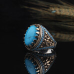 925 Sterling Silver Turquoise Stone Men's Ring // Silver + Blue (8.5)